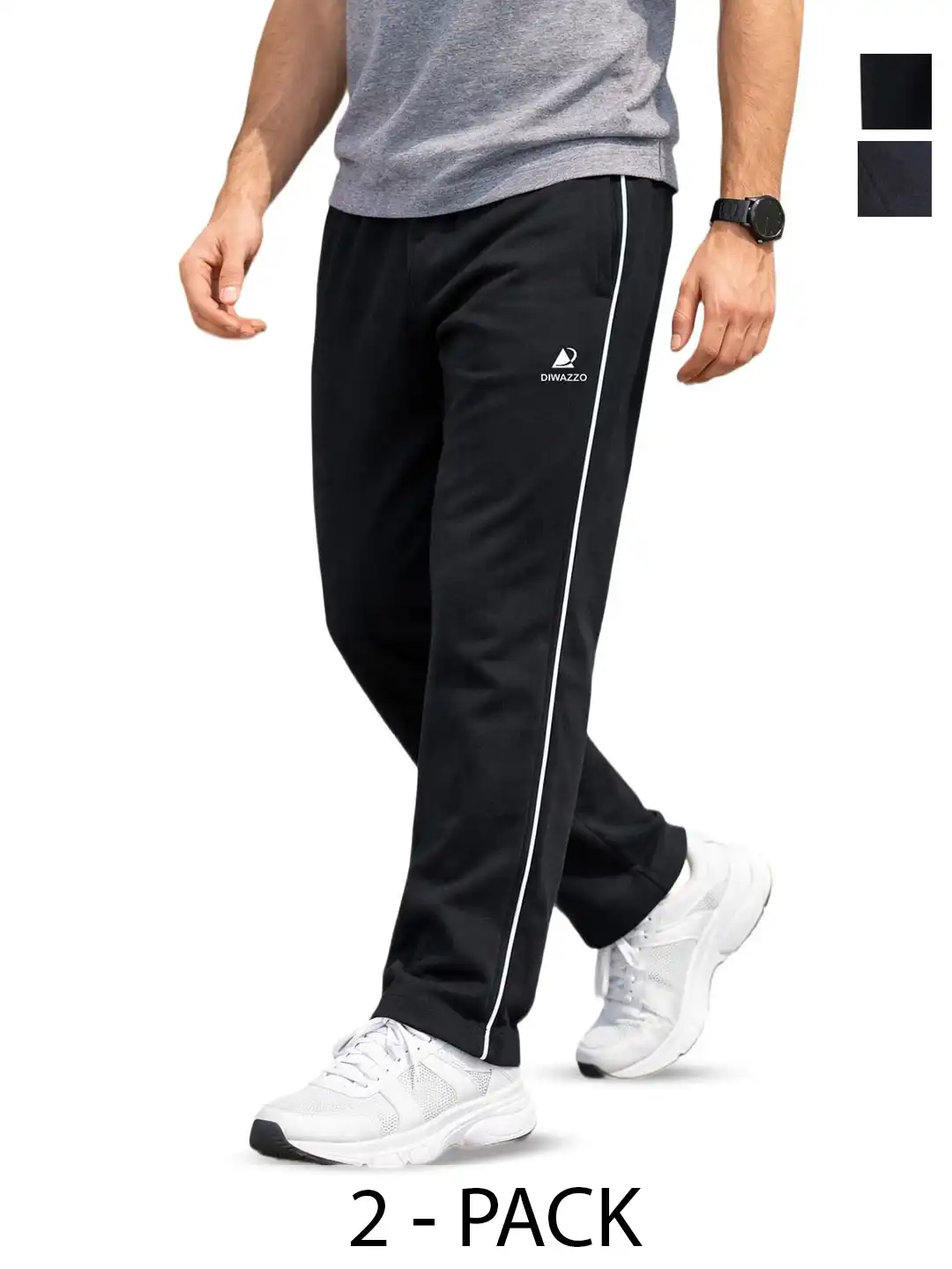 Buy Diwazzo Men Pack Of 2 Striped Cotton Track Pants - Track Pants
