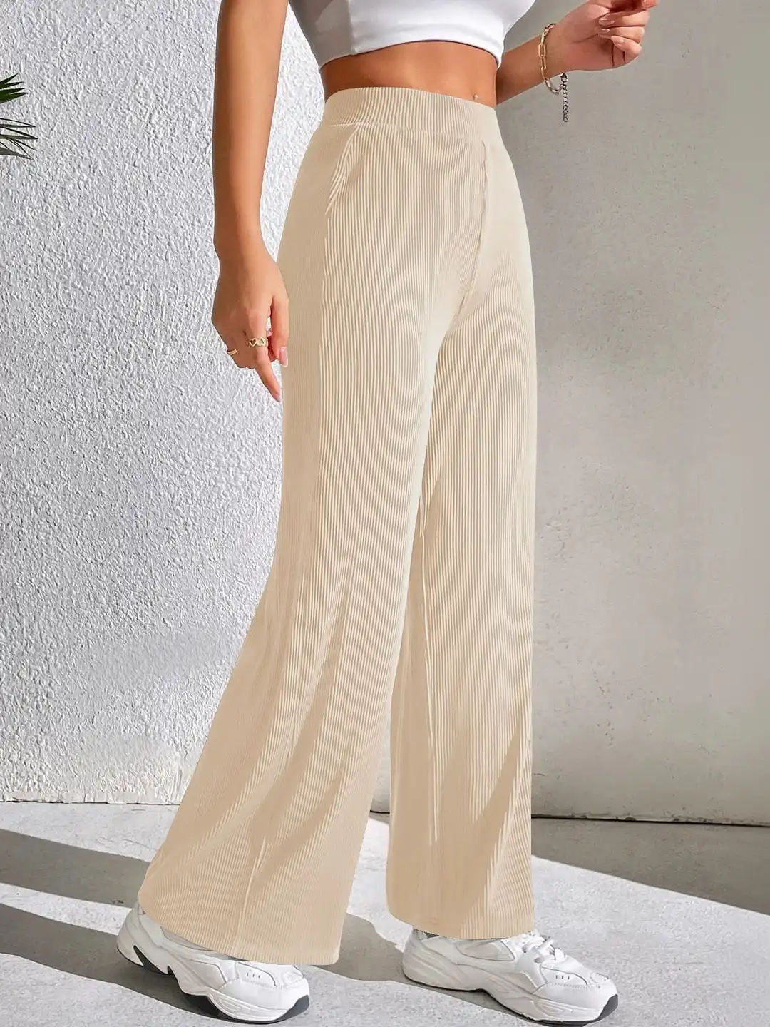 Buy CREZYVEZY High-Rise Wide Leg Stretchable Lycra Trouser
