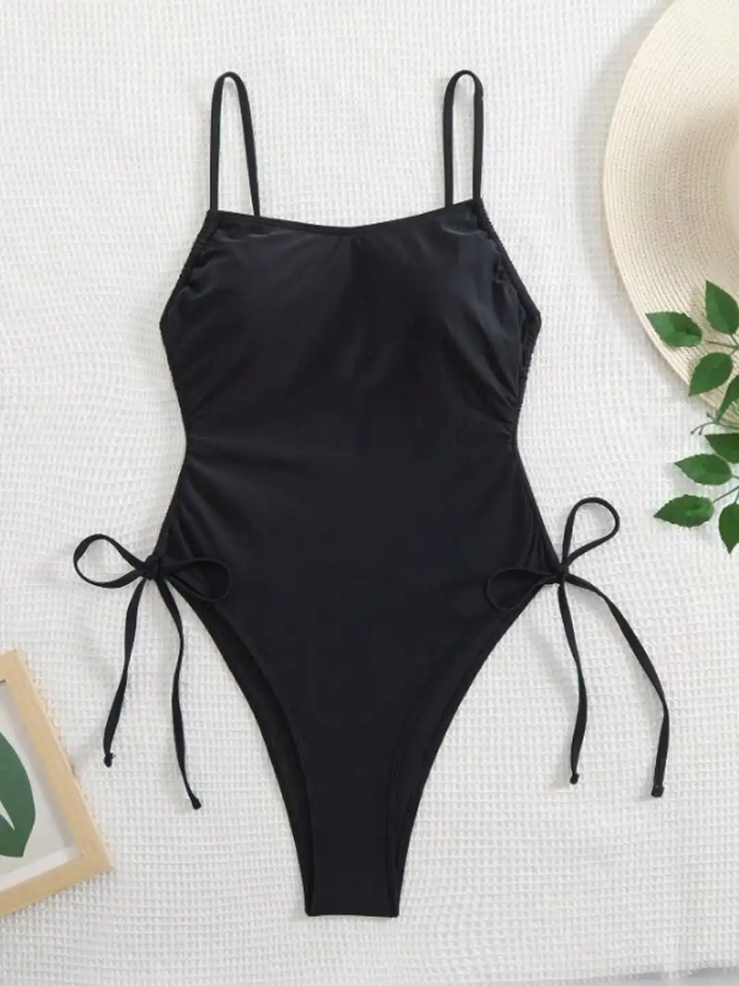 Buy MSKOLIEM Solid Sleeveless Tie Strap Bodysuit - Swimwear for