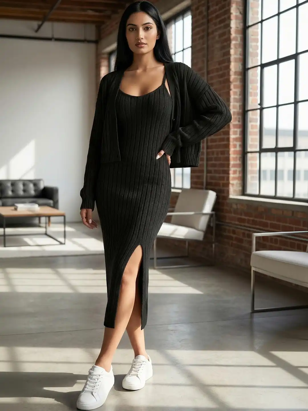 long bodycon dress with cardigan High Quality Sling Long Mermaid Bodycon Dress With Matching Outer Cardigan Available!!, Features :- Soft Mesh fabric , Light Weight, Cute, Comfy , strechable , Side Zipper , Dm us for orders ,