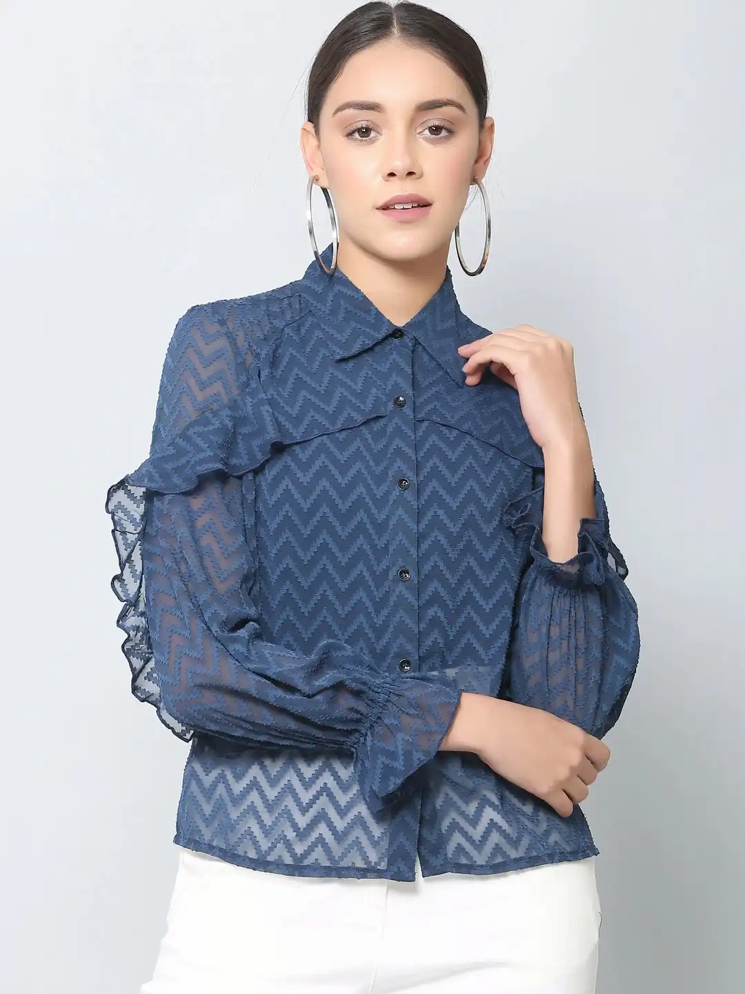 Rachel Petite Ruffle Top 《shéller 》Check Pleats Ruffle Tops