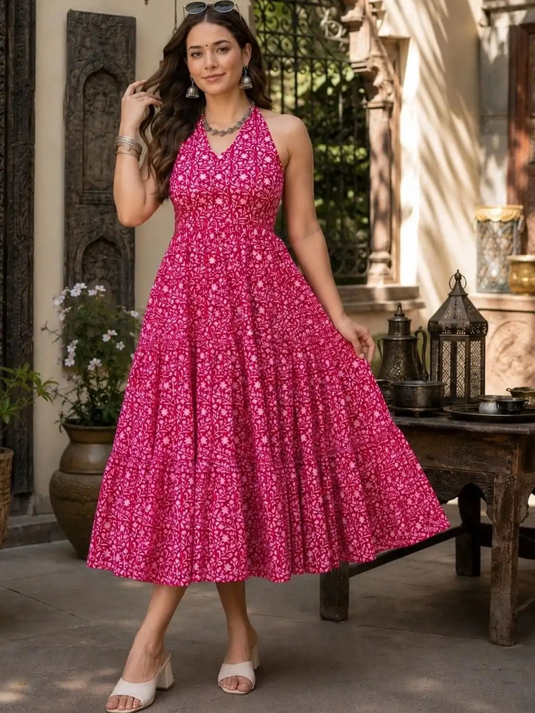 Buy OBLEK Women Ethnic Motifs Printed Halter Neck Anarkali Kurta - Kurtas for Women 44229172