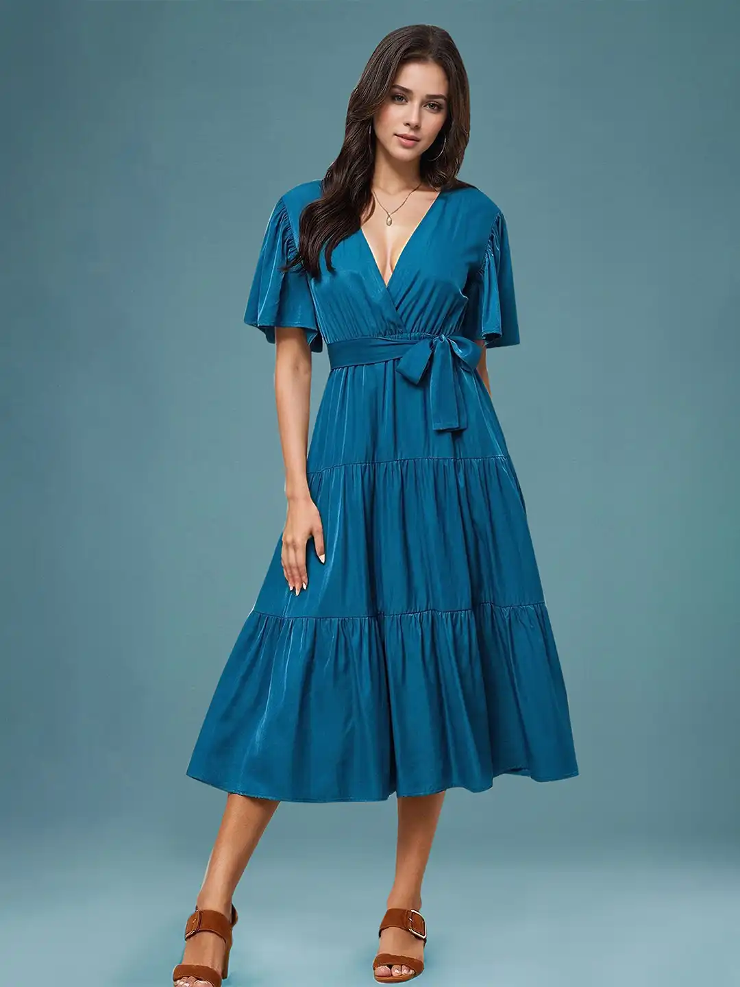 below the knee bridesmaid dresses DressBerry Women's Peacock Blue Solid Poly Rayon Below Knee Dress (L) Striped Mini Dress Del:2/28/2026 SIZE::6/8 A Classic dress that