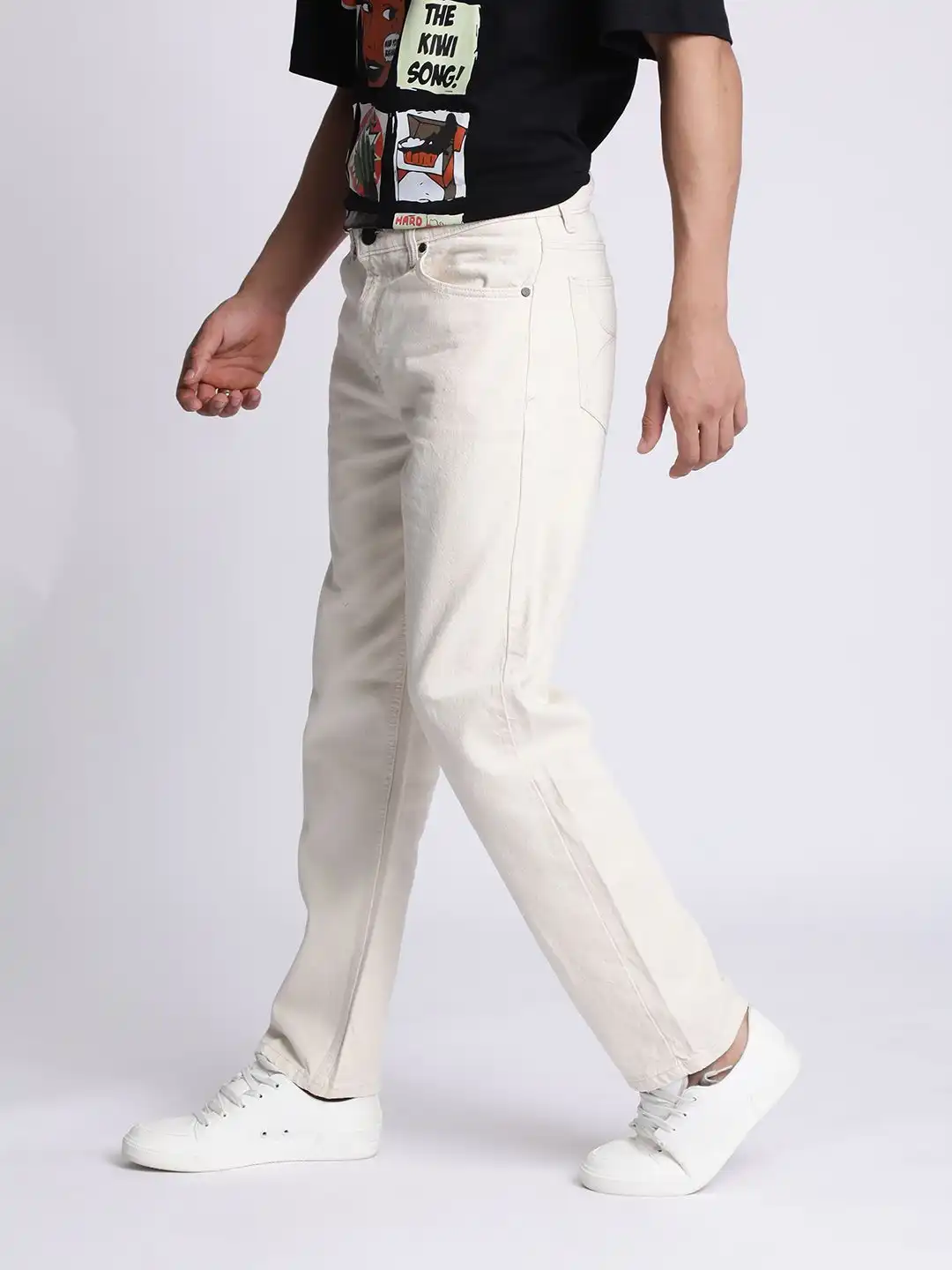 Buy Bene Kleed Men Ecru Relaxed Fit Mid Rise Denim Jeans - Jeans