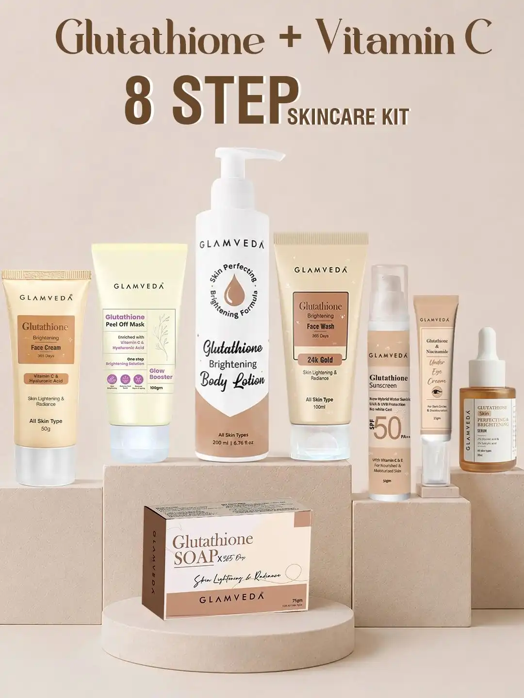 Buy GLAMVEDA Glutathione Brightening 8 Step For Glowing Skin Skincare Combo Kit - Skin Care Combo for Unisex 39954748
