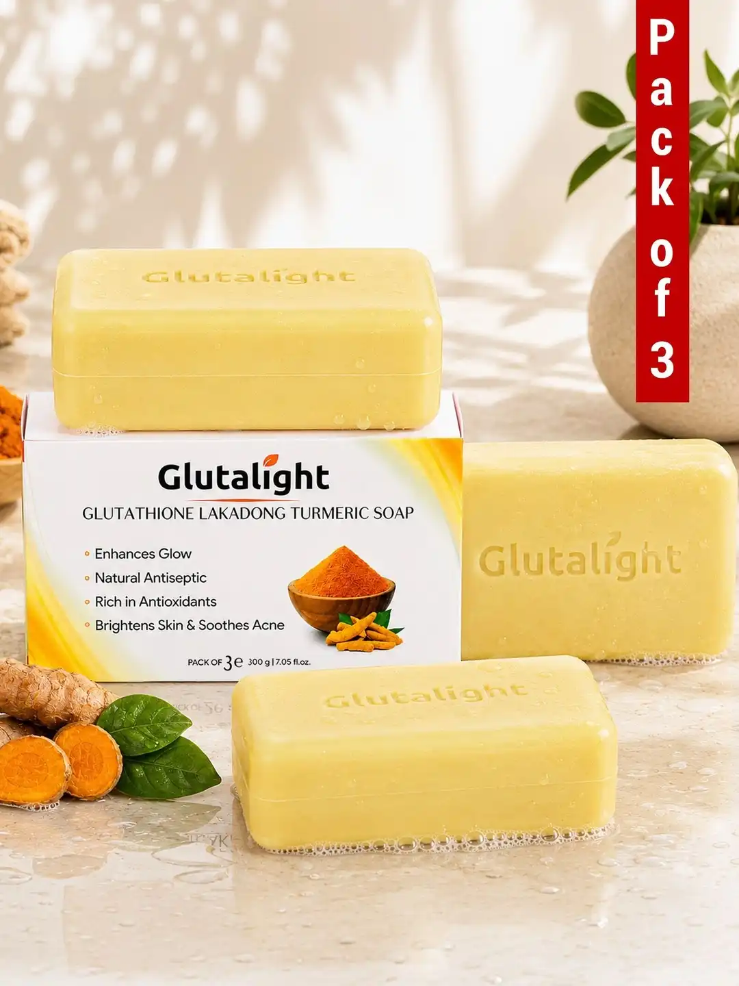 Buy Glutalight Set Of 3 Glutathione Lakadong Turmeric Soaps - 100 g Each - Soap for Unisex 44801190