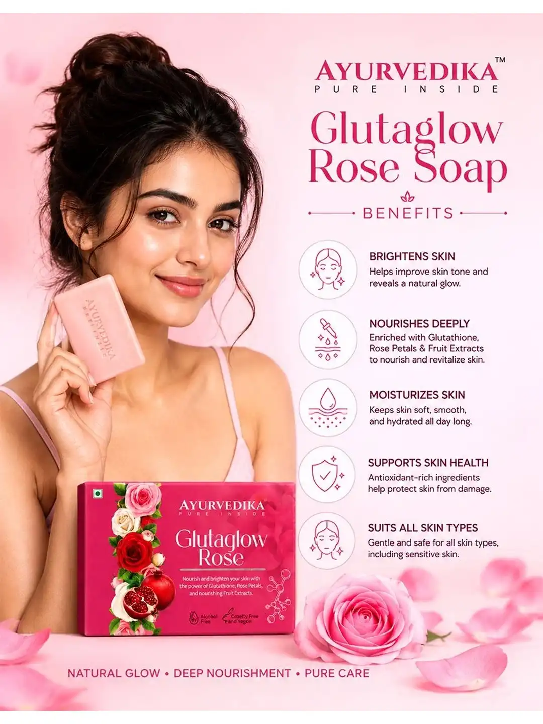 glutathione rose soap Morvon and Kojic Acid with Natural - 150g Glutaglow Rose Soap  76%