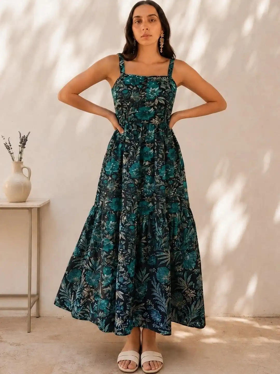 black and blue floral maxi dress Buy WomanLikeU Print - Dresses for Women 42904456 backlot Peppermayo Exclusive The Songbird Color:Hibiscus Black Velvet Petal Long