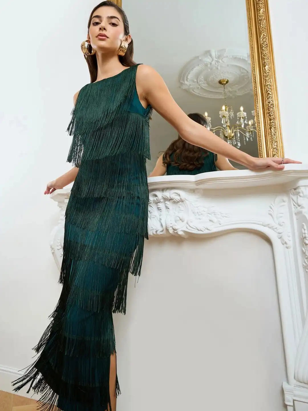 Midi Dress Very Fringe Dress Babli Print Puff Sleeve Fringed A-Line Midi Dress'('S