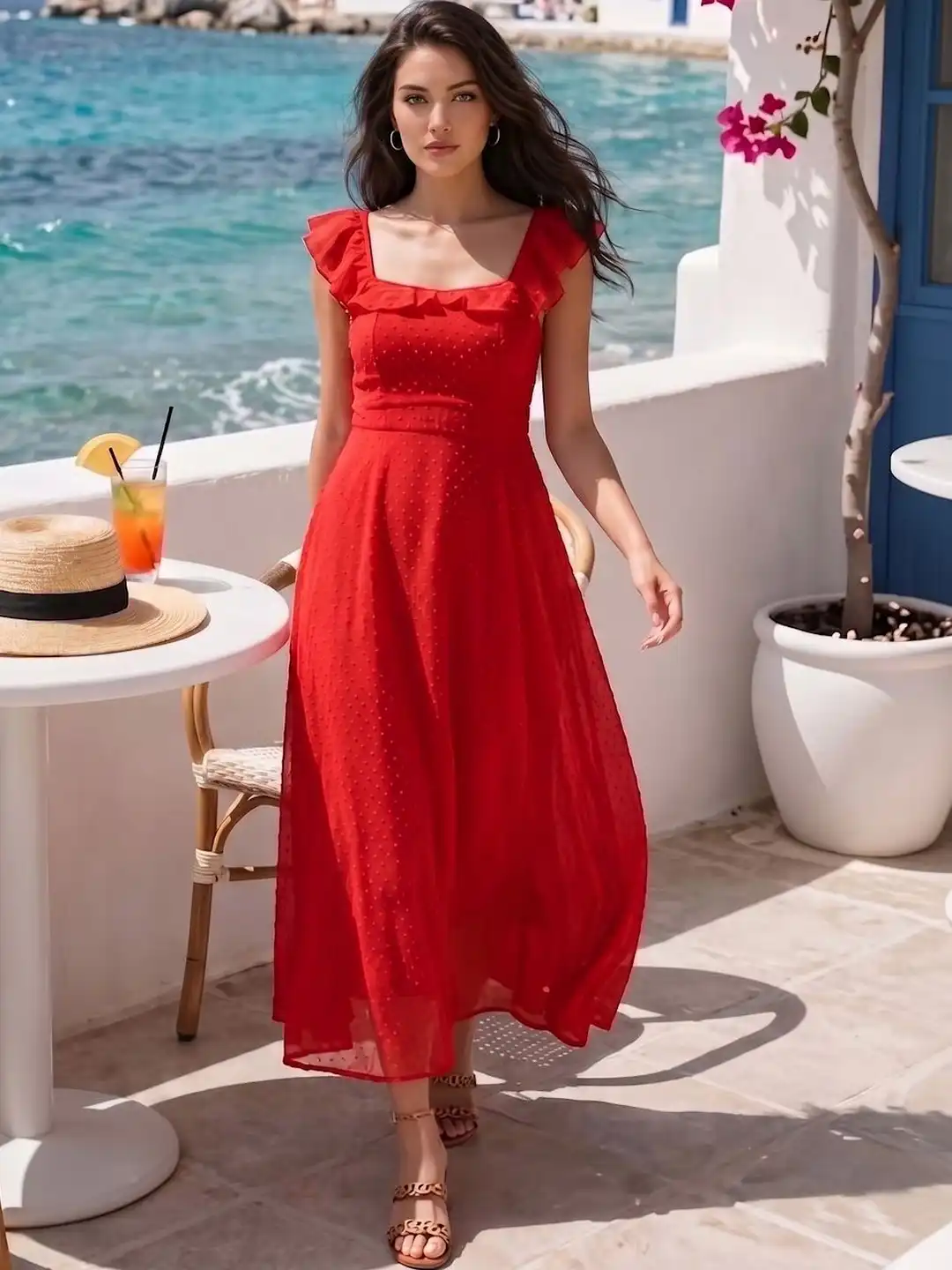 Buy aayu Women Square Neck Flared Sleeves Fit & Flare Maxi Dress