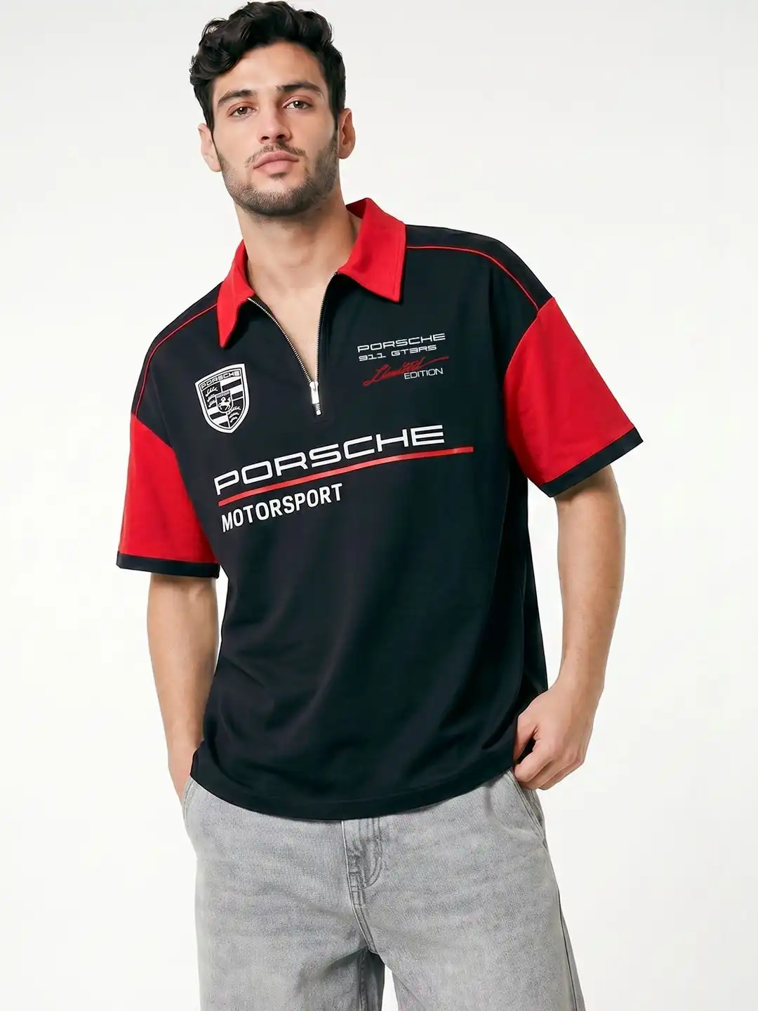 Buy Crazymonk Men Brand Logo Printed Polo Collar Cotton Oversized