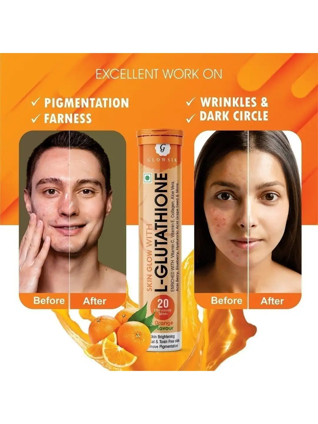 Buy G GLOWSIK Set Of 3 Glutathione Skin Glow Effervescent Tablets - 20 Tablets Each - Skin Supplements for Unisex 43164440