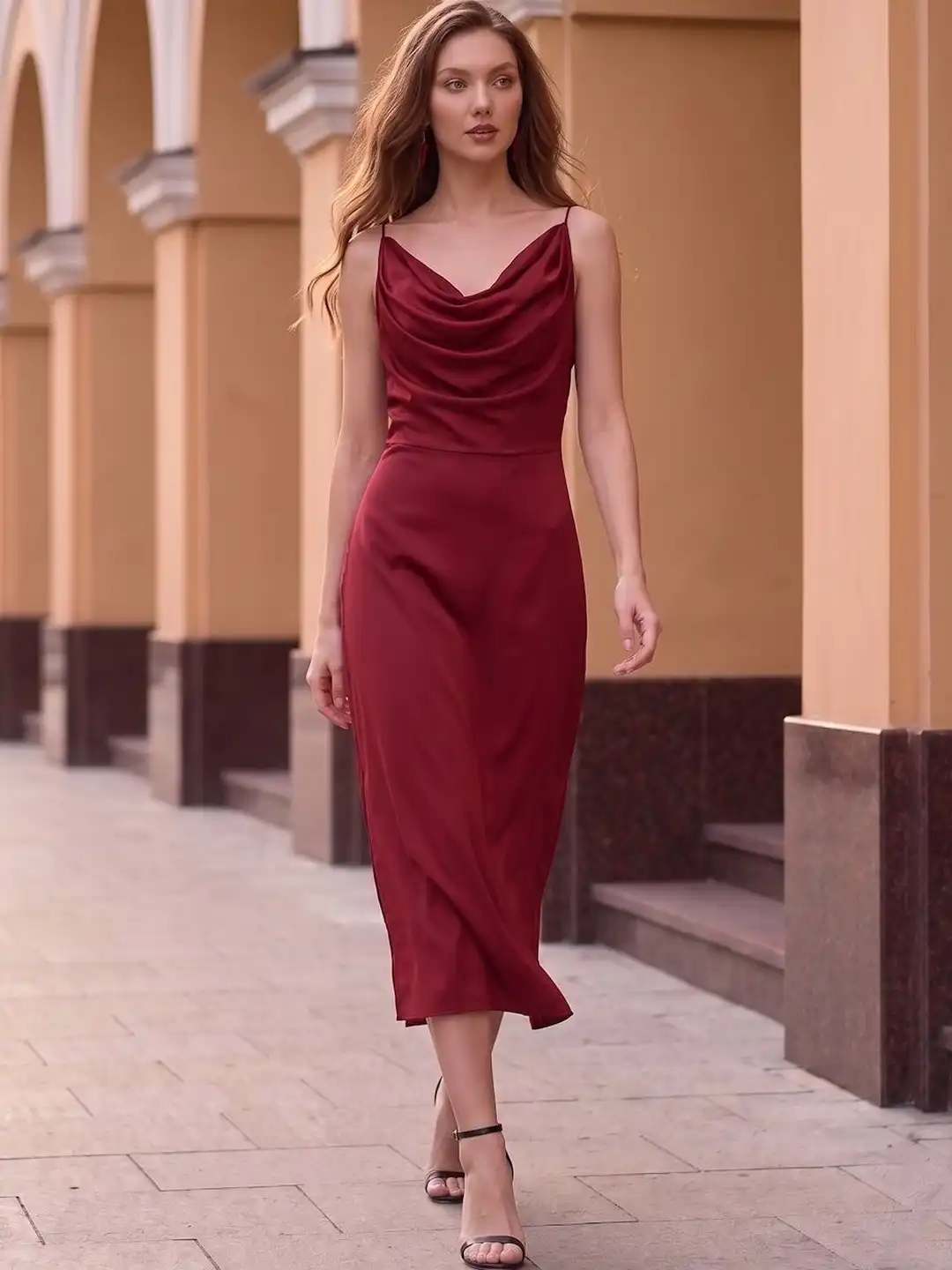 satin bodycon dress india Midi Burgundy Satin Dress Smocked Back Strap Midi Dress In Wine Maroon- Littlebox The sleeveless design and Hav Red Beaded Lace Dress Color:Blue Headband (one size)