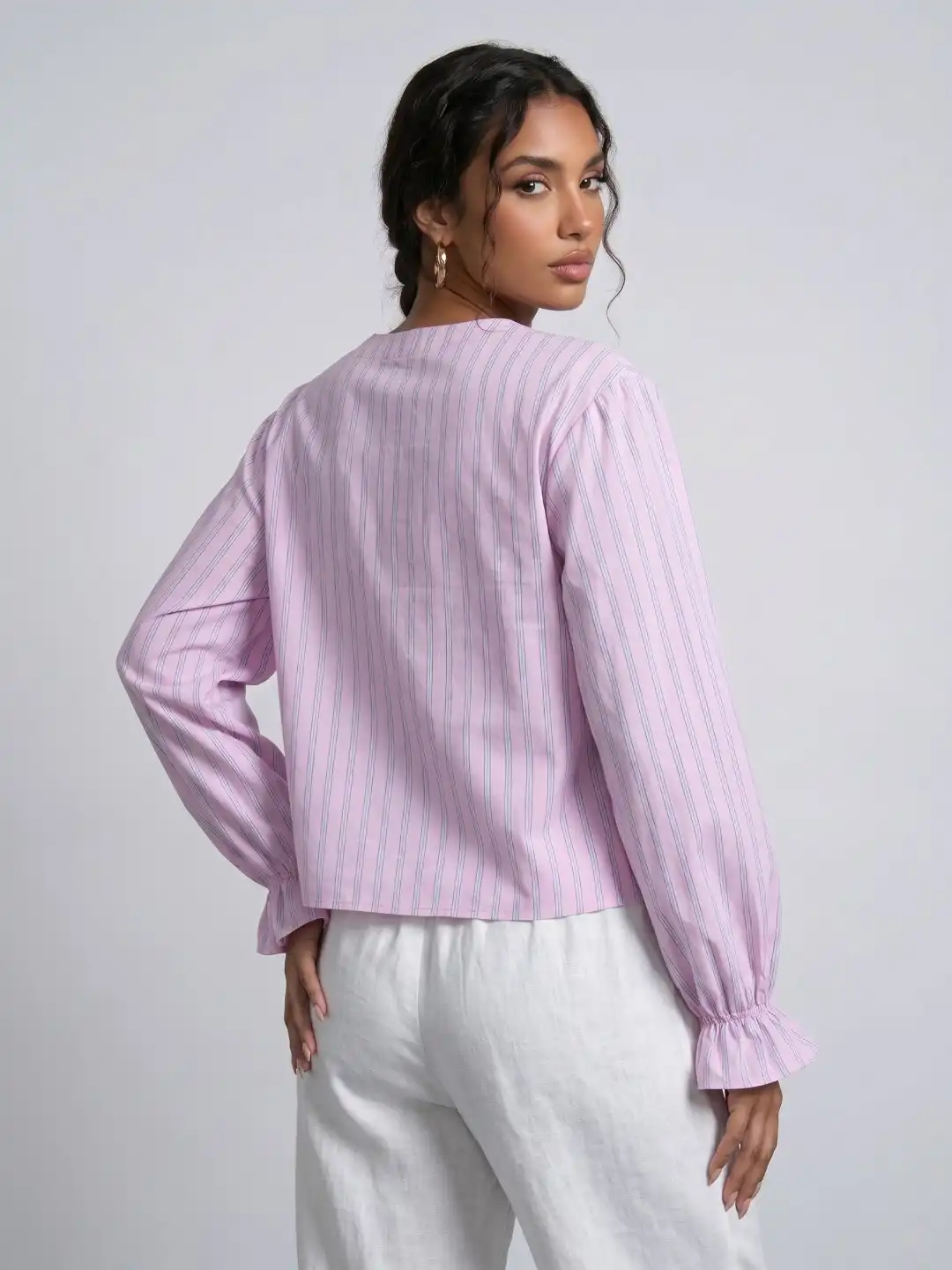 Buy Phosphorus Striped Tie-Up V-Neck Top - Tops for Women 40831803