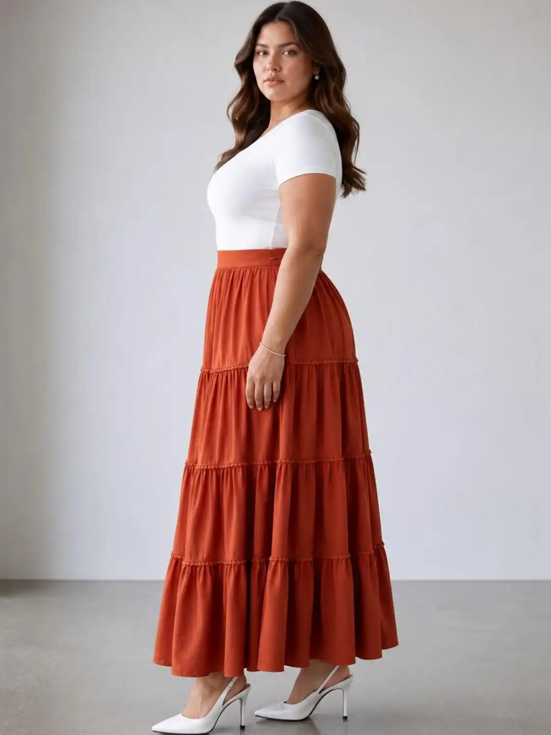 Buy Virgio Solid Viscose Rayon Flared Maxi Plus Size Skirts for