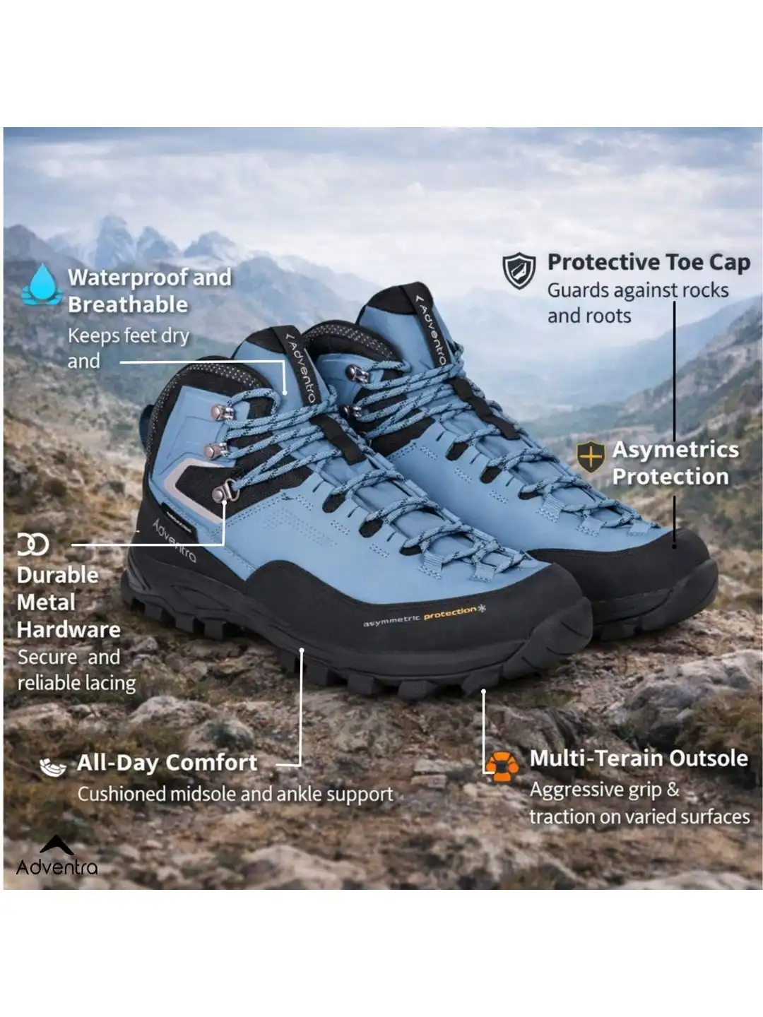 Buy Adventra Men Blue Mid-Top Hiking Shoes with 3M Insulation