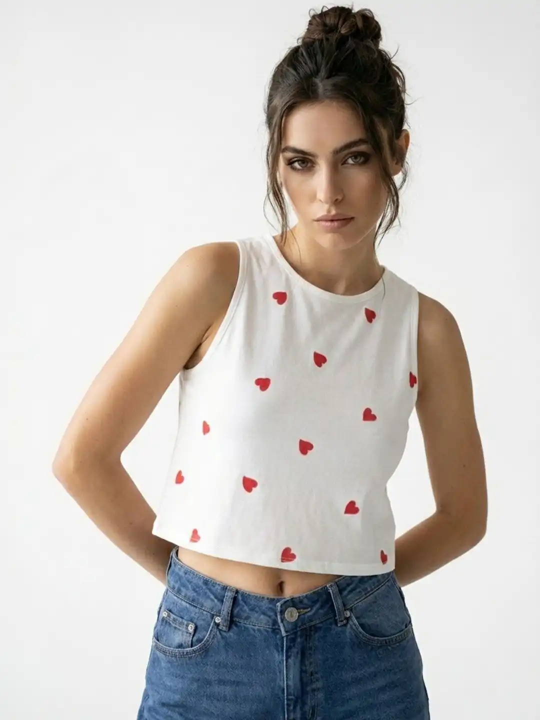 Buy glitchez Heart Embroidered Cotton Tank Crop Tops - Tops for