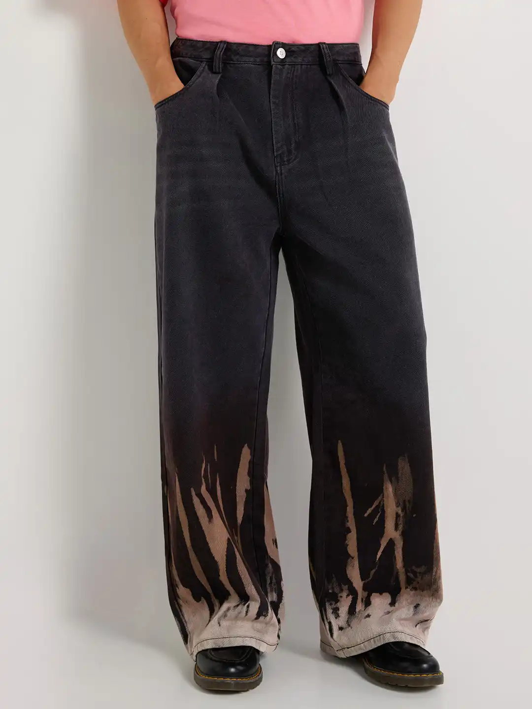 Buy Weezy Men Black Bleach Effect Premium Wide Leg Denim Jeans