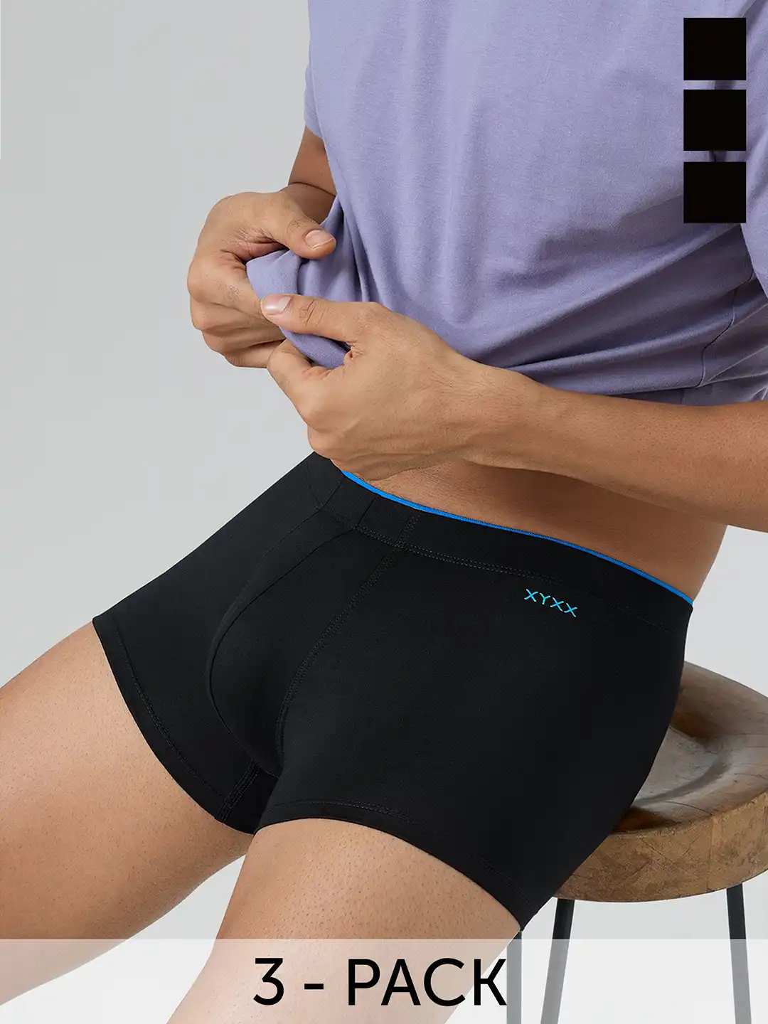 Buy XYXX Men Pack Of 3 Black & Blue Solid Ultra Soft Antimicrobial
