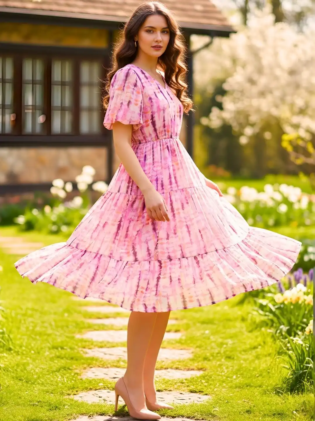 chiffon dress myntra Buy Sera Tie and Dye Dyed Puff Sleeve Ruffled Chiffon Fit & Flare Midi Dress  - Dresses for Women 40363396