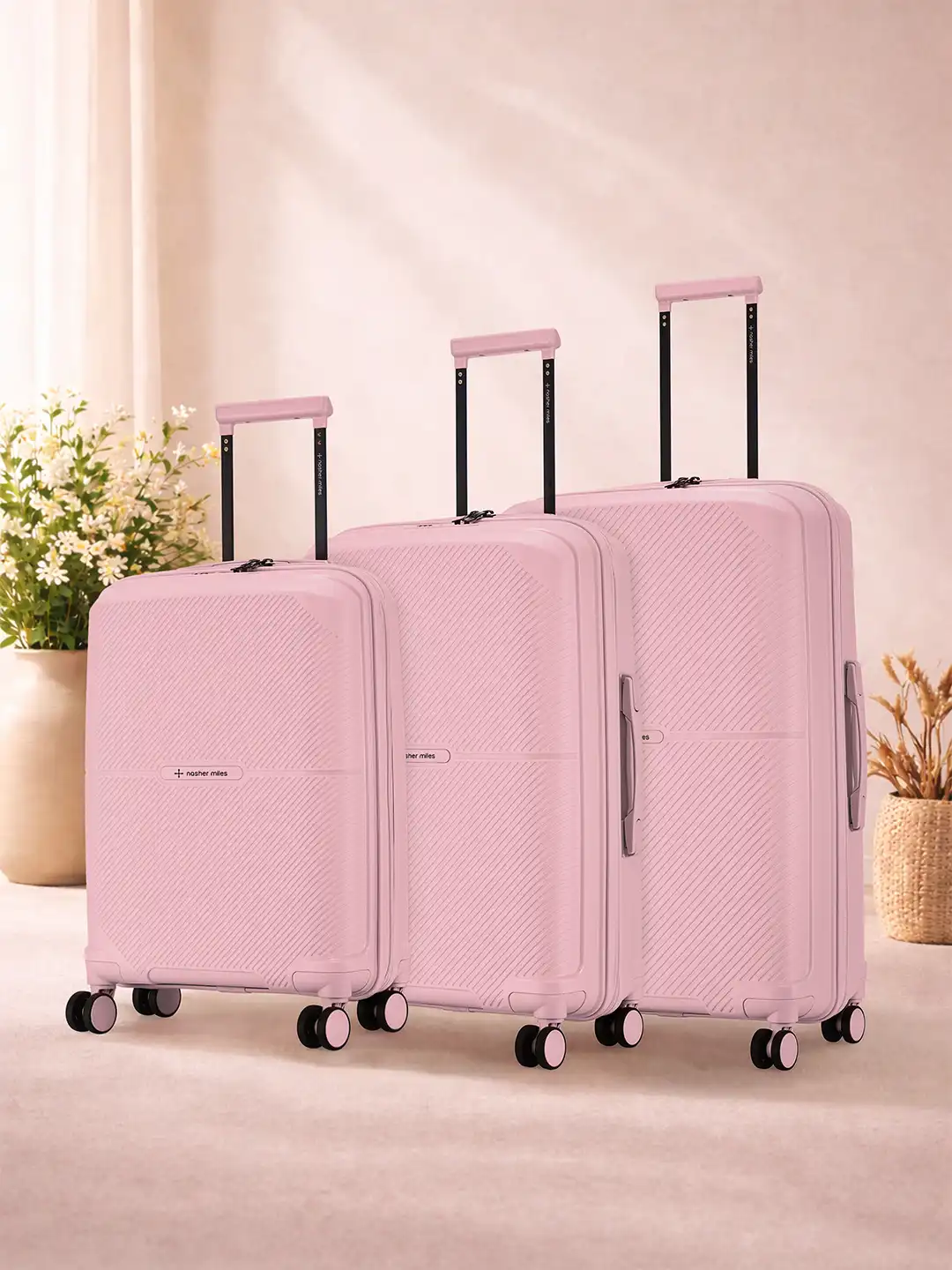 Buy Nasher Miles Set of 3 Peach Hawaii Hardside Luggage Bag 55cm