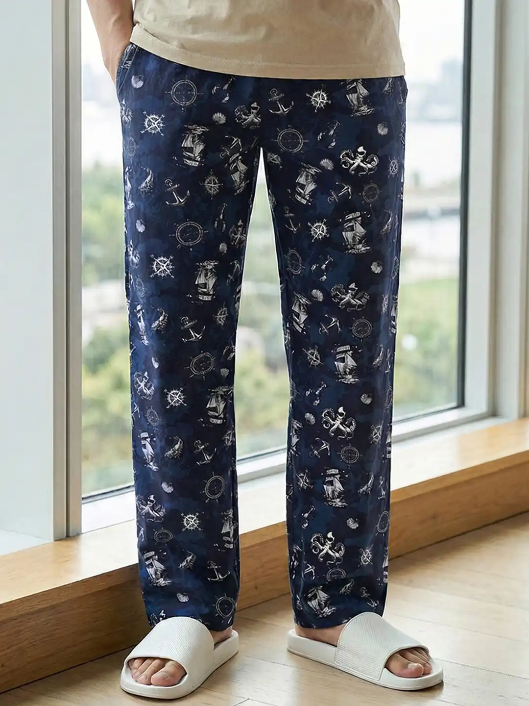 ★最終値下げMidorikawa Pajama Pants Navy Angel Buy Bewakoof Men's Moonlit Ocean Blue All Over Printed Pyjamas