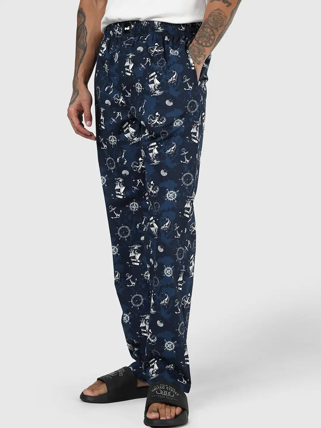 Buy Bewakoof Men's Moonlit Ocean Blue All Over Printed Pyjamas