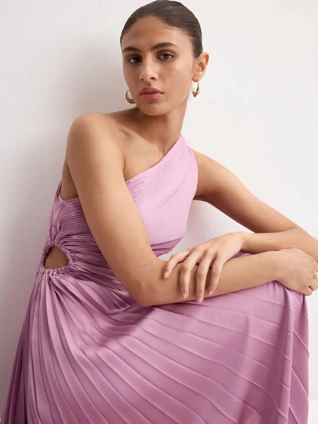 mango pleated dress one shoulder One Shoulder Asymmetrical Pleated Maxi Dress