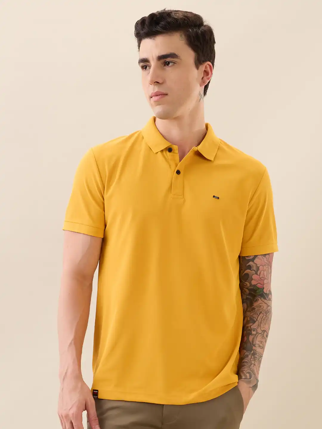 Buy Nostrum Cherry Half Sleeve Mustard Plain Polo T-shirt