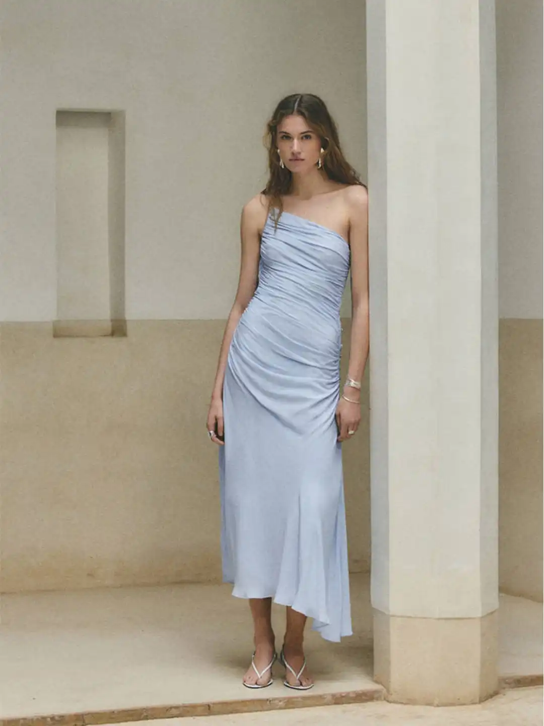 mango blue midi dress Buy One Shoulder Gathered Detailed Bodycon - Dresses for Women 40481161 Size:4-5Y (24) semi formal dresses Grey Dress Shirt With Maxi dress this halterneck design brings