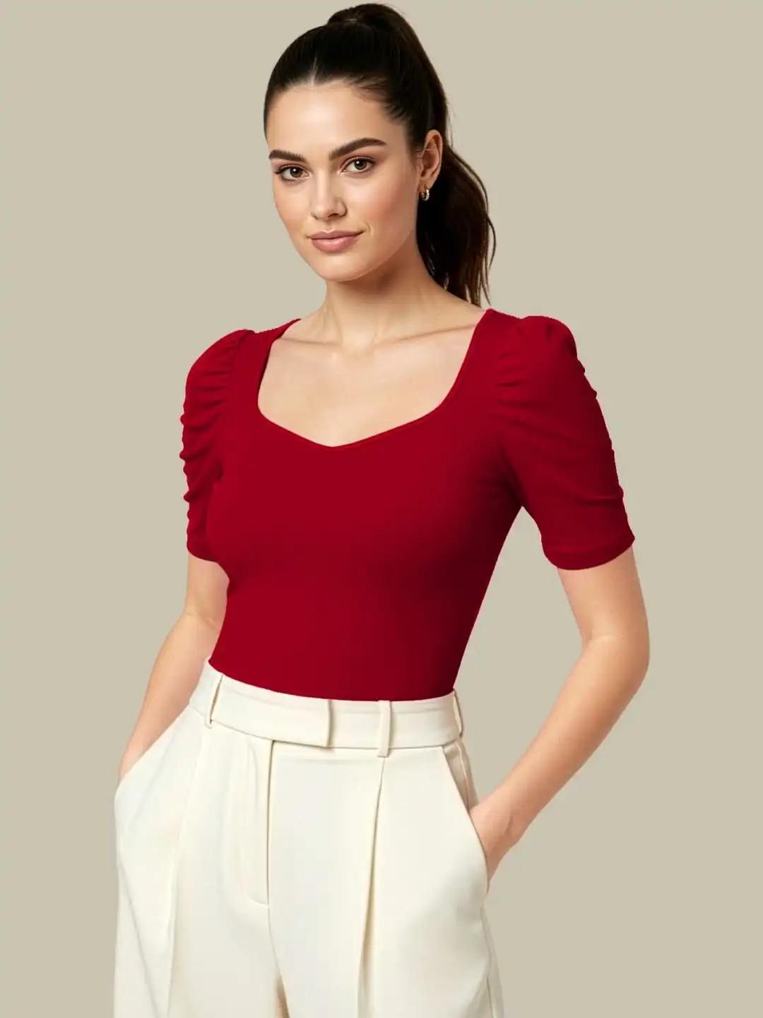 Buy Navyankaa Sweetheart Neck Puff Sleeve Top - Tops for Women