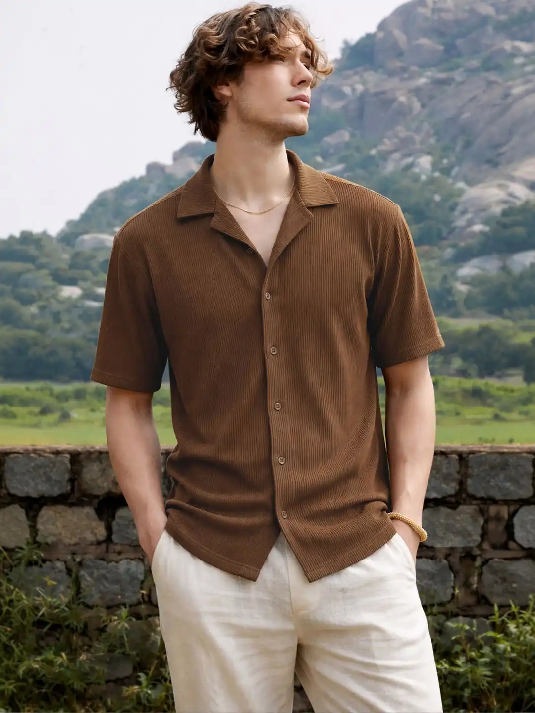 brown dress shirts for men Buy SZN Ribbed Casual - Shirts Men 41041208 Size:44