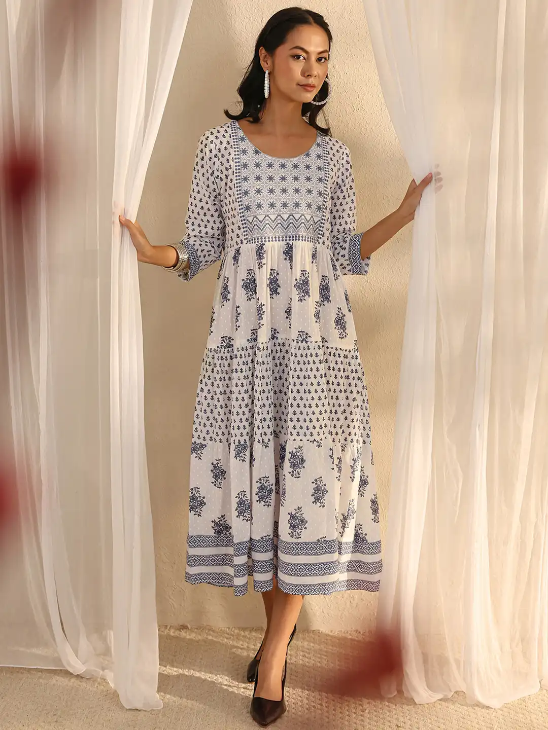 libas cotton dress yellow cotton dress Libas Yellow Solid Cotton Tiered Fit and Flare One  Piece Dress