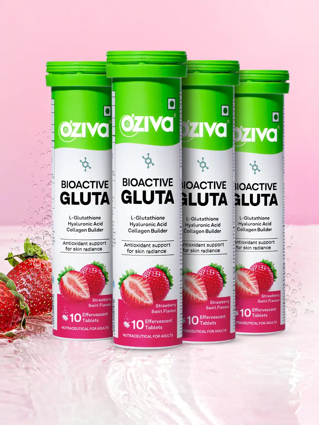 Buy OZiva Gluta Fizzy Strawberry Swirl Helps Hyperpigmentation with L- Glutathione -10tabs Each - Skin Supplements for Unisex 36798723
