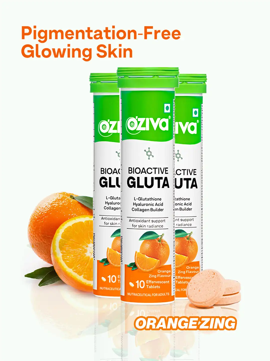 l glutathione for hyperpigmentation Buy OZiva Gluta Fizzy Orange Zing Helps Hyperpigmentation With L-Glutathione  - 10tabs Each - Skin Supplements for Unisex 36626052