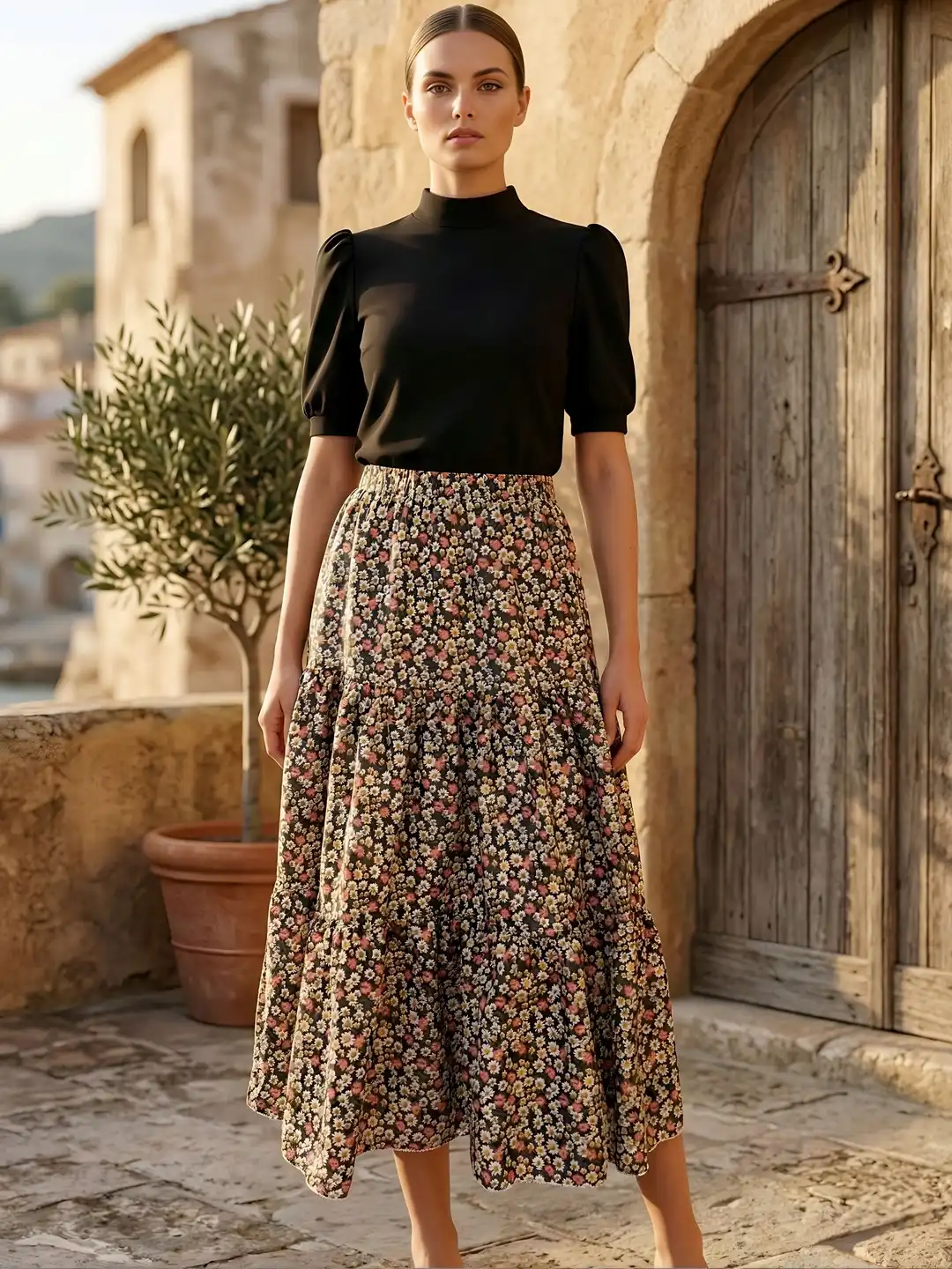 rosemuse Sheer floral puff blouse skirt Mimi-Rose Asymmetric Skirt –