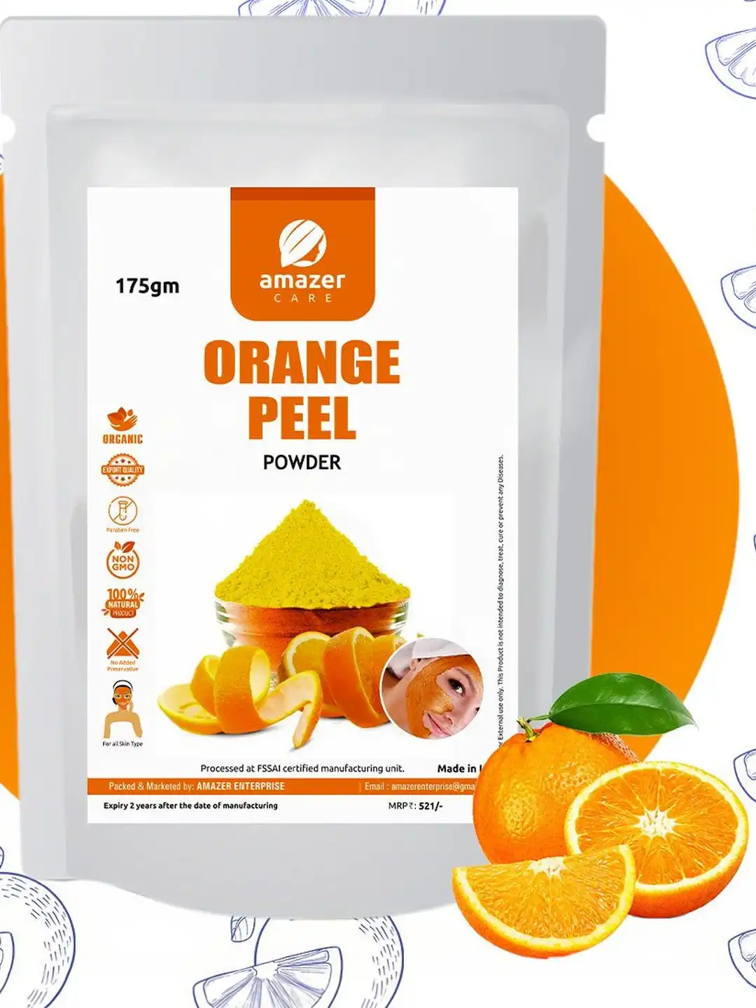 パック・フェイスマスク AmazeFan Buy AmazerCare Orange Peel Powder Face Pack - 175 g - Mask and