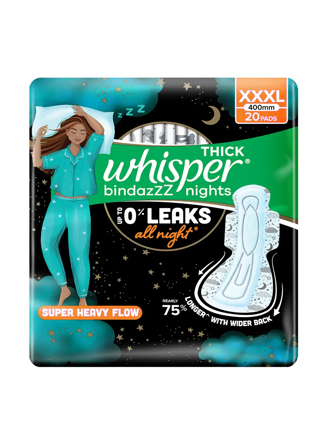 Buy Whisper Bindazzz Nights XXXL Sanitary Pads with Upto 0% Leaks