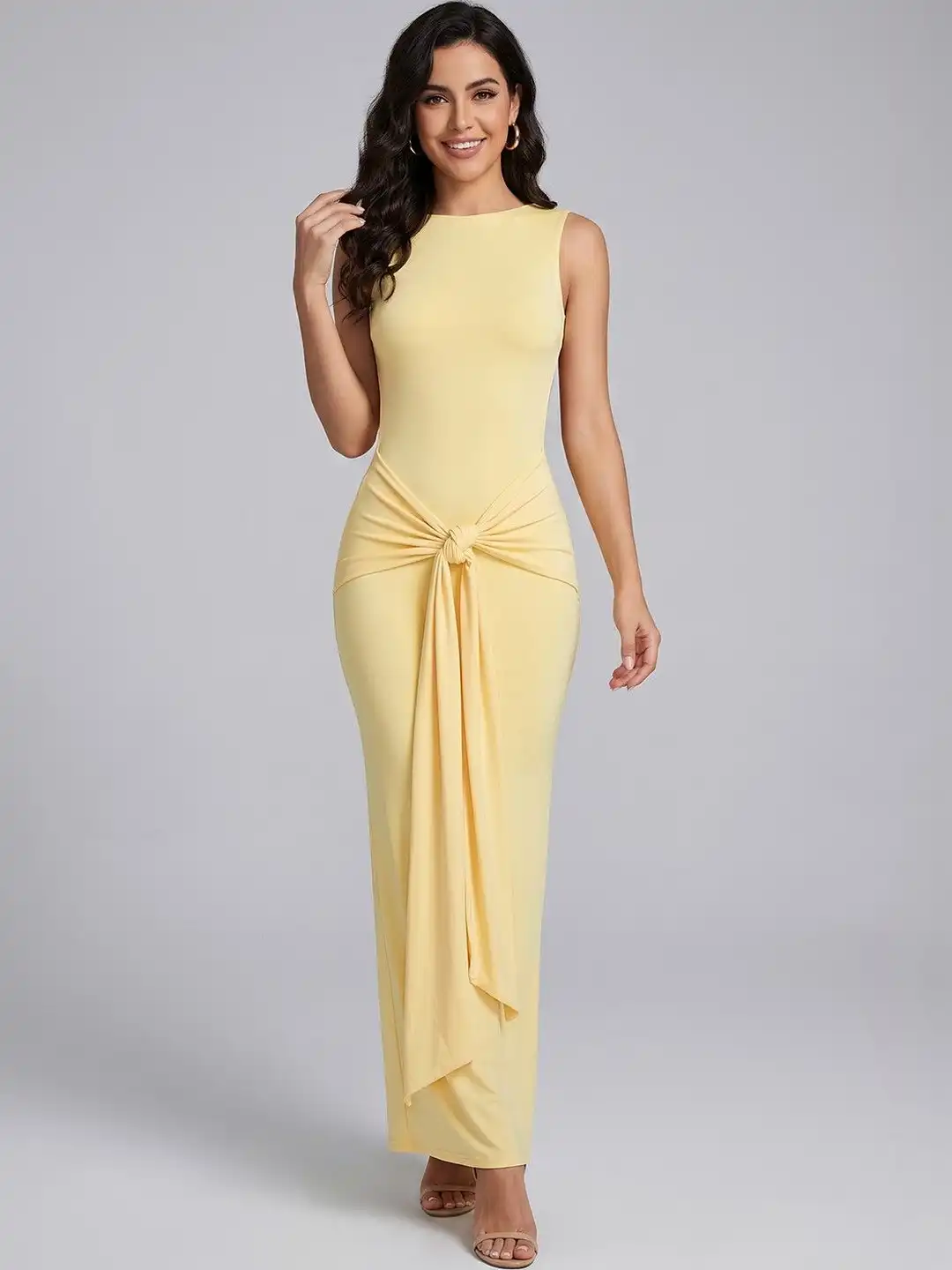 bebe yellow bodycon dress Bebe Mustard Yellow Bodycon High Neck Dress With Cutout Long Sleeves- Size  Small