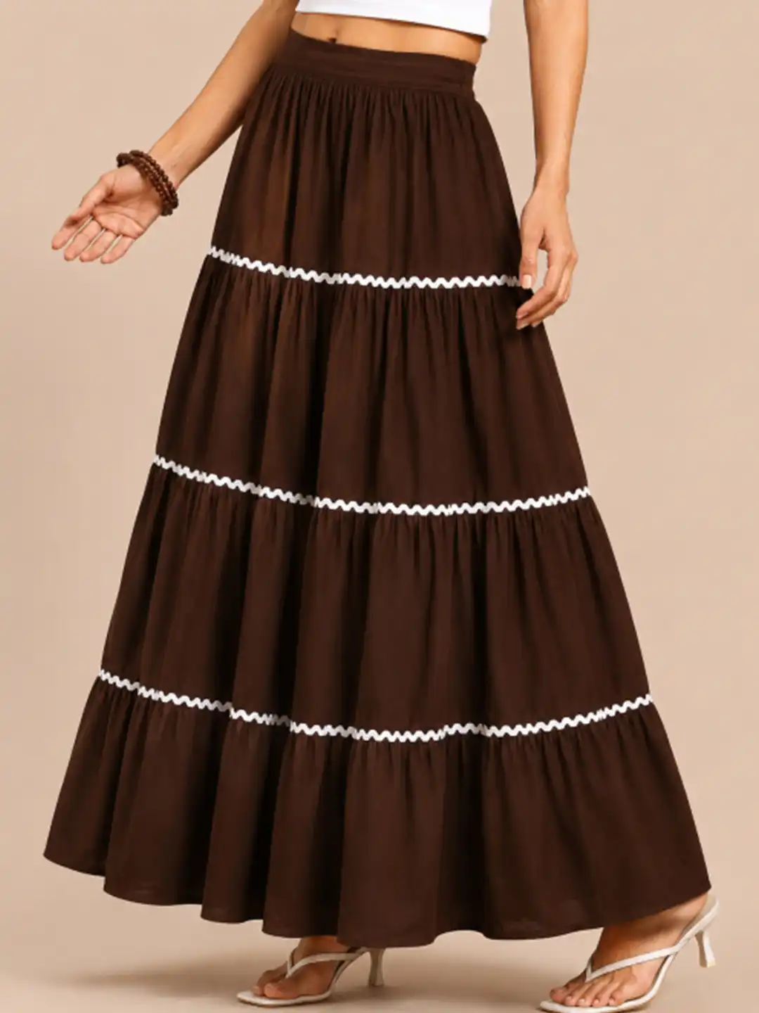 Buy Brown Midi A-Line Skirt with Embroidery - Skirts for Women