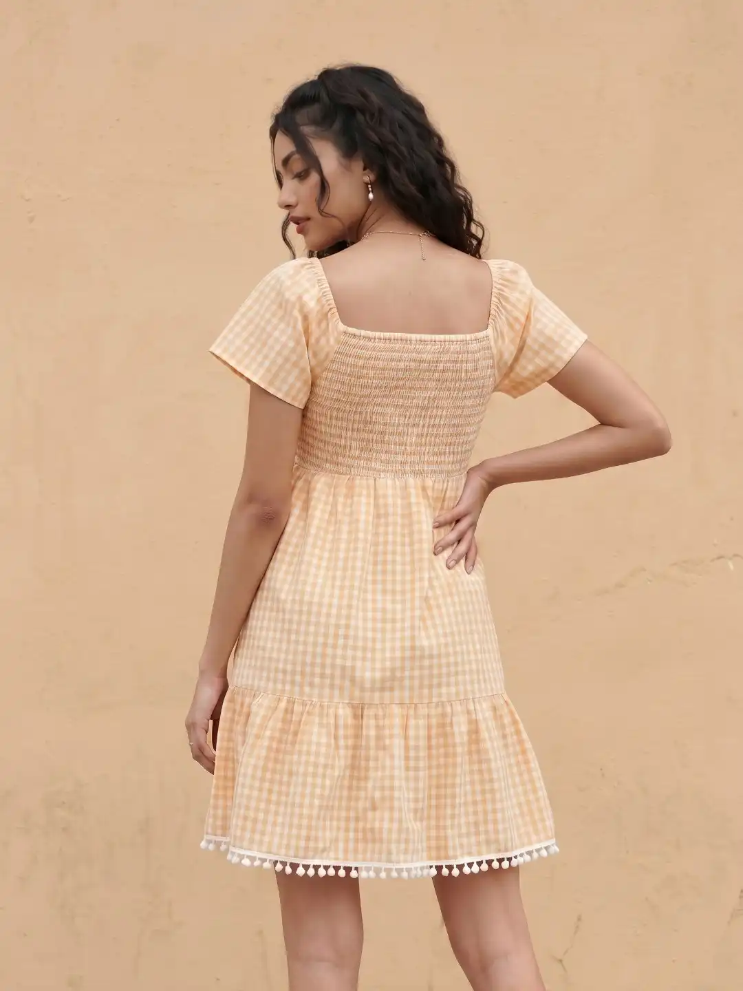 Buy fusion by glitchez Checked Sweetheart Neck A-Line Mini Dress