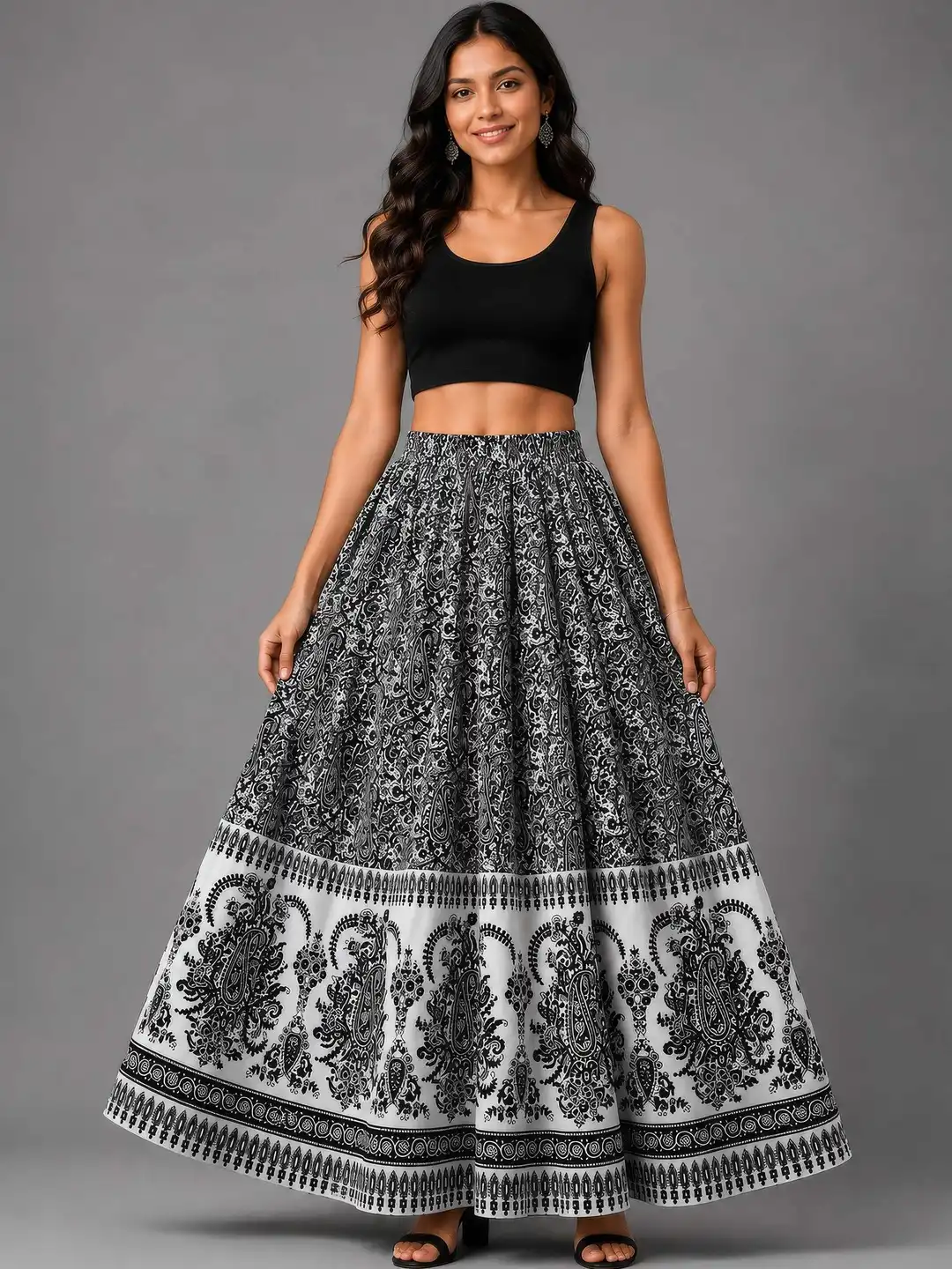 Buy HARAYE Women Pure Cotton Paisley Maxi Flared Skirt - Skirts