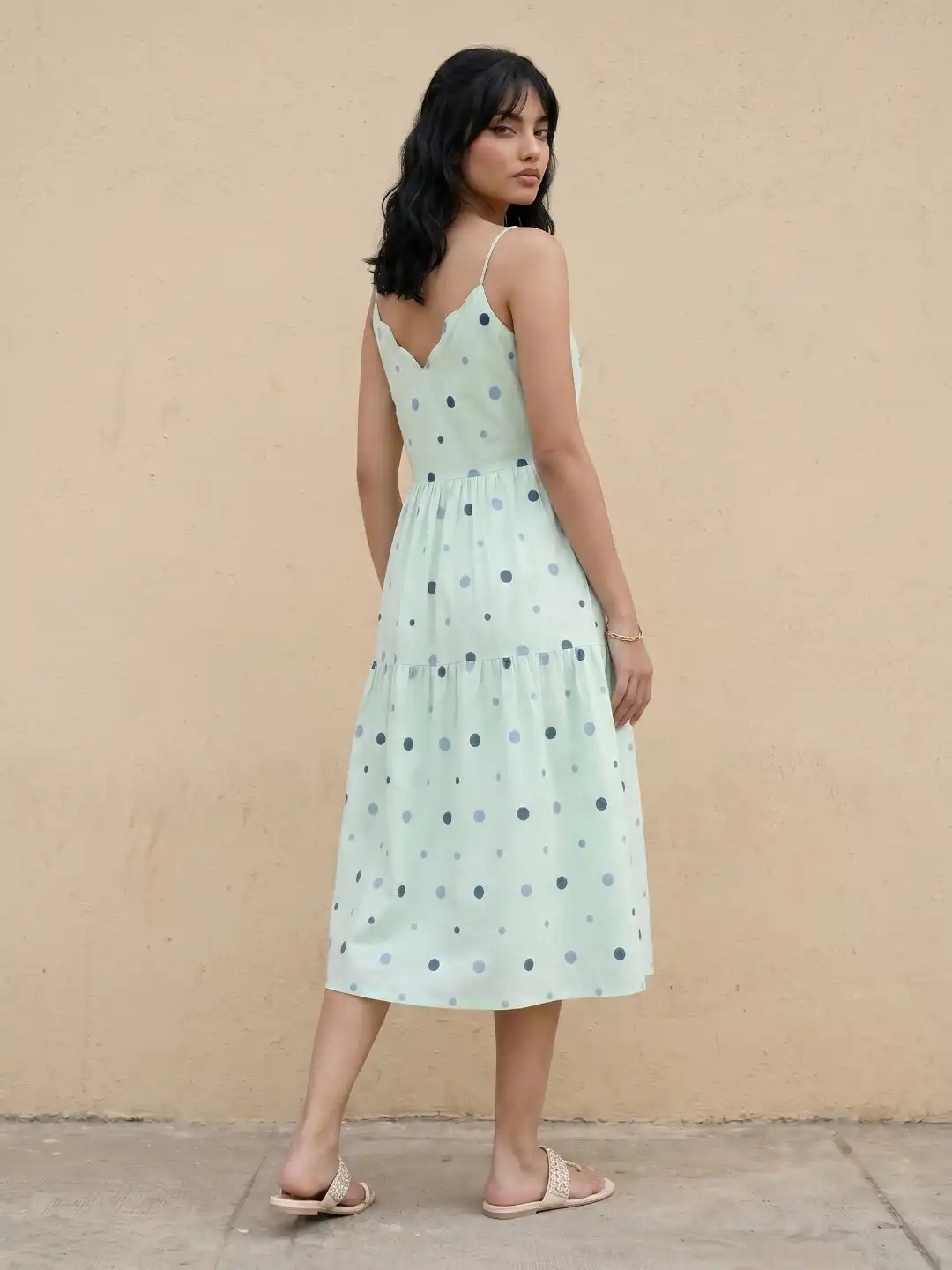 Buy fusion by glitchez Polka Dot Printed Tiered Fit And Flare