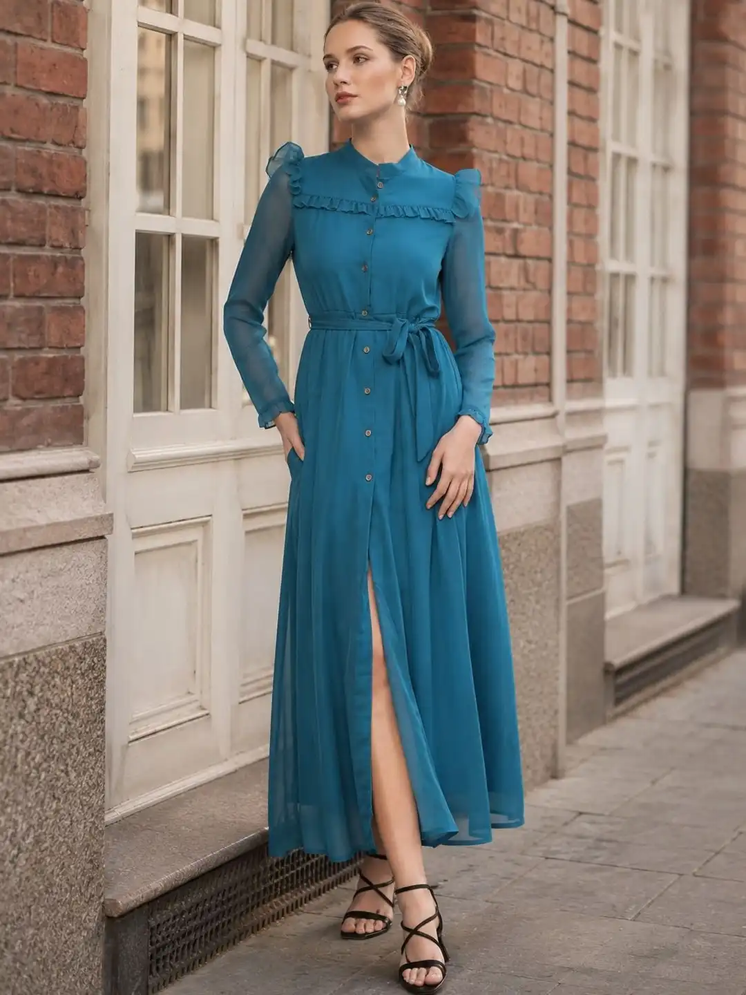 Buy La Zoire Ruffled Georgette A-Line Maxi Dress - Dresses for Women 42491851