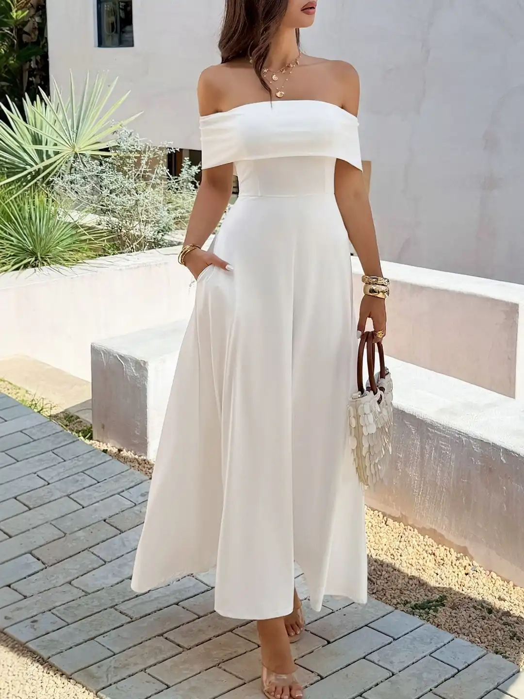 bebe off shoulder dress NWT BEBE SIZE XL OFF SHOULDER RUFFLE SMOCK DRESS Attractive, confy & sexy!!  $129