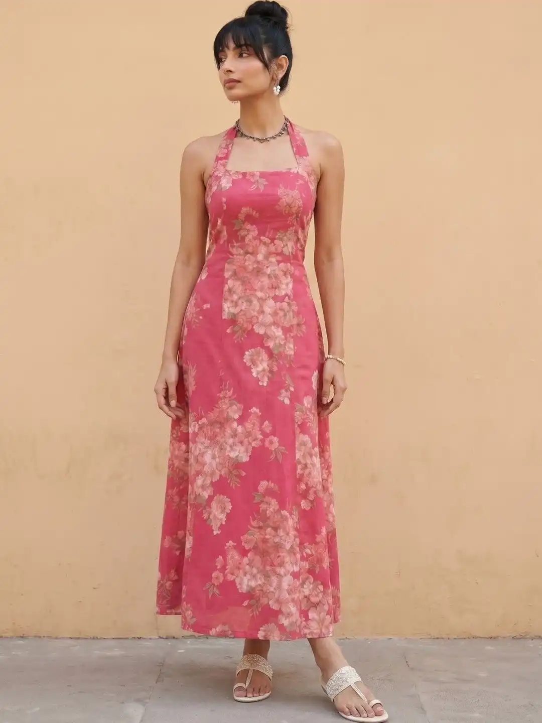 Buy fusion by glitchez Floral Print Halter Neck A-Line Midi Dress - Dresses for Women 42613099