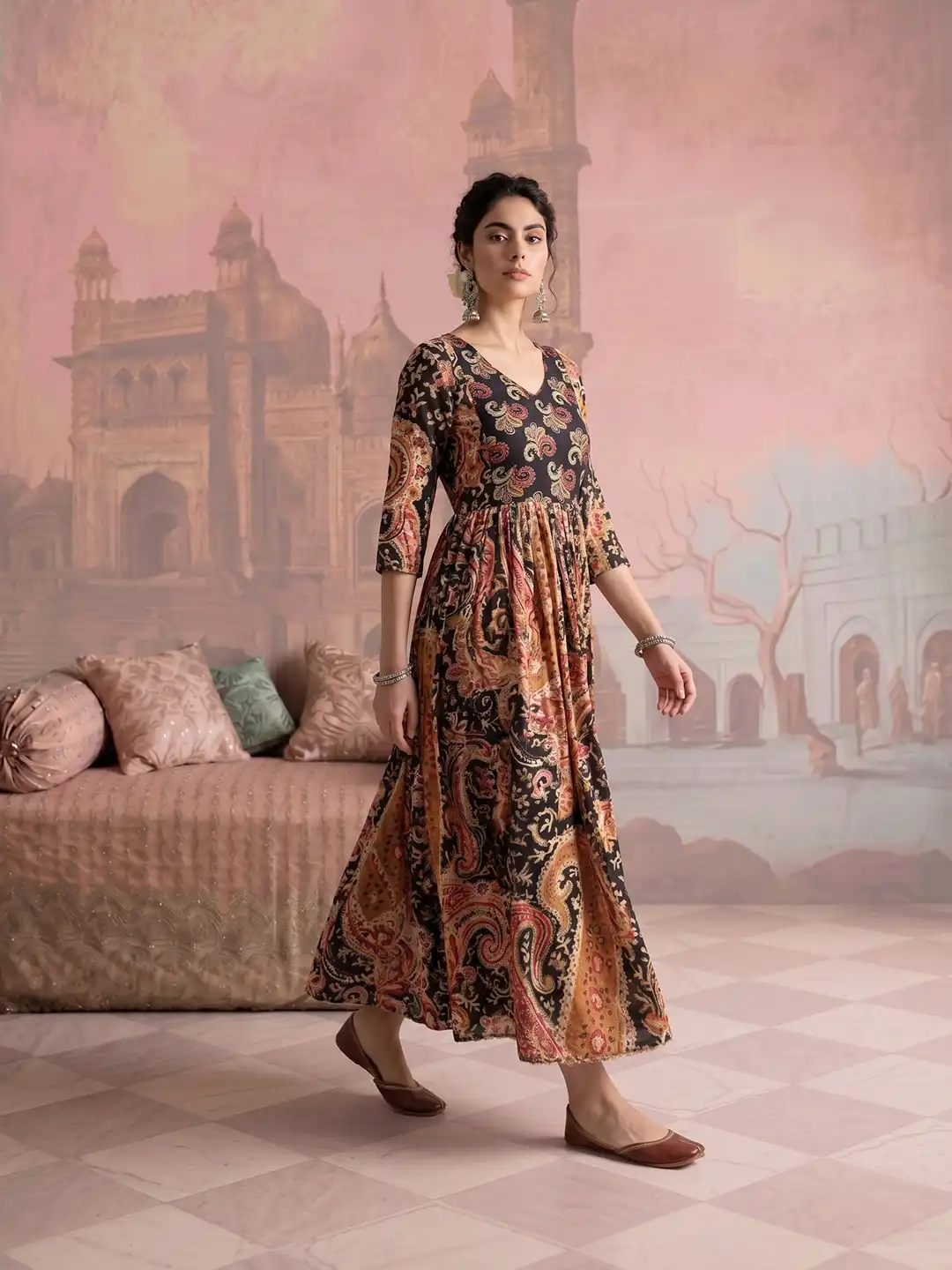 maxi dresses for women myntra Buy NAVYAAZRI Print V-Neck A-Line Maxi Dress - Dresses for Women 40633034
