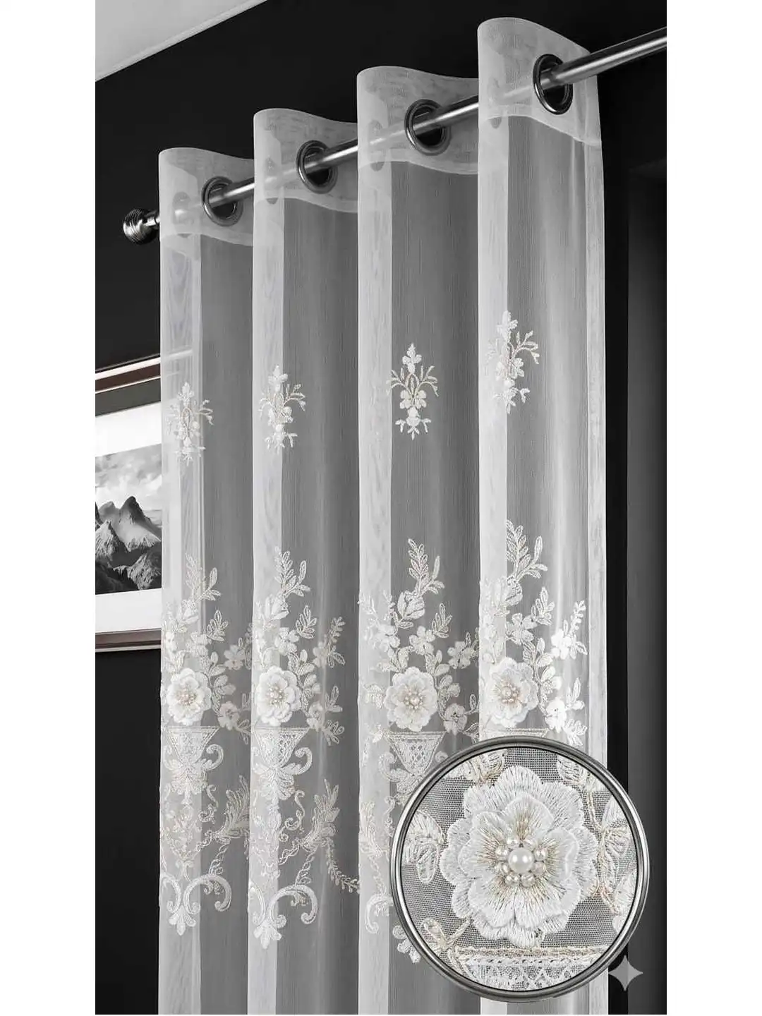 Buy RAINBOW FURNISHINGS Cream-Coloured Embroidered Sheer Long Door