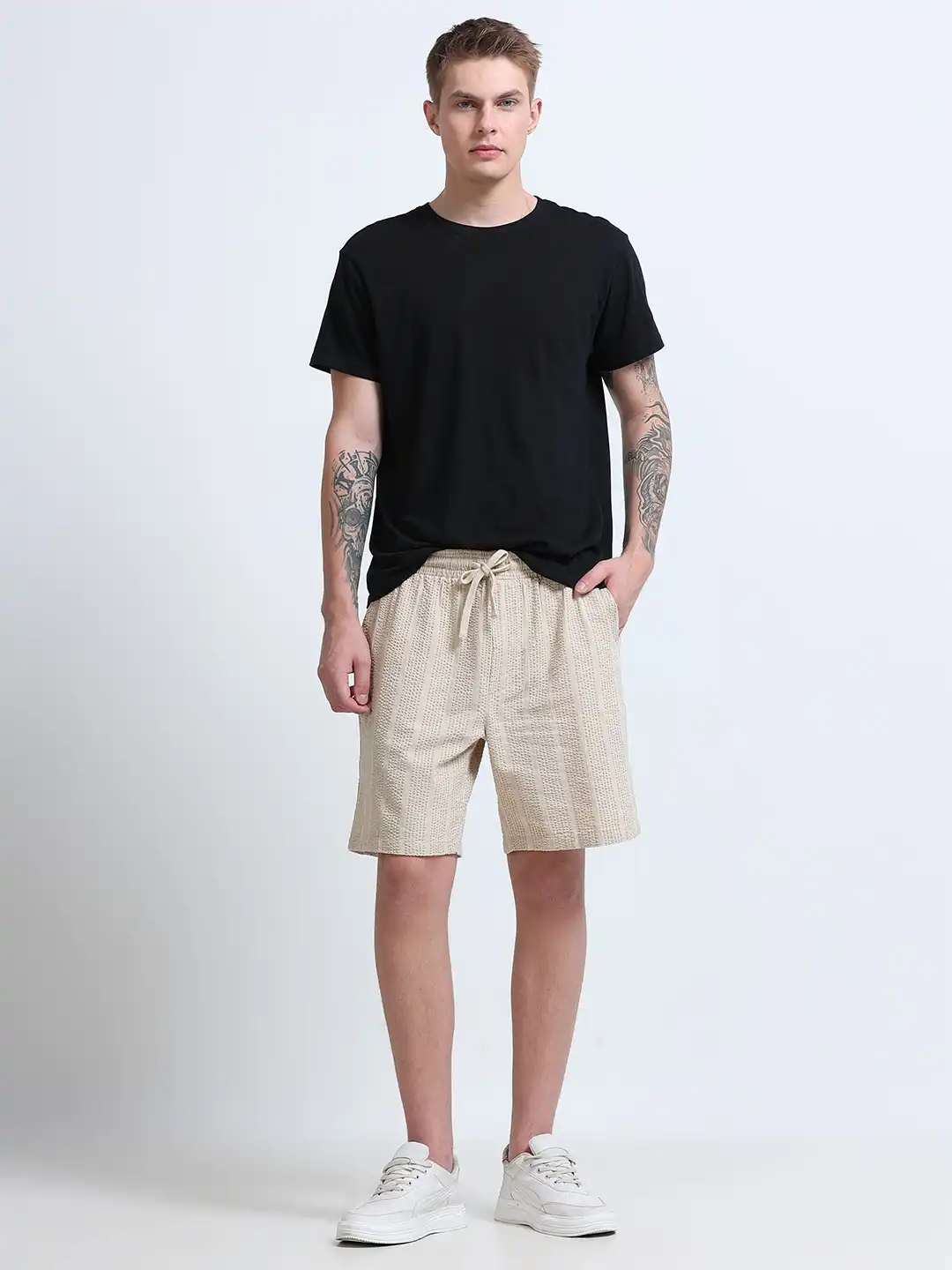 Buy StitchX Men Airport Look Textured Seersucker Cotton Resort