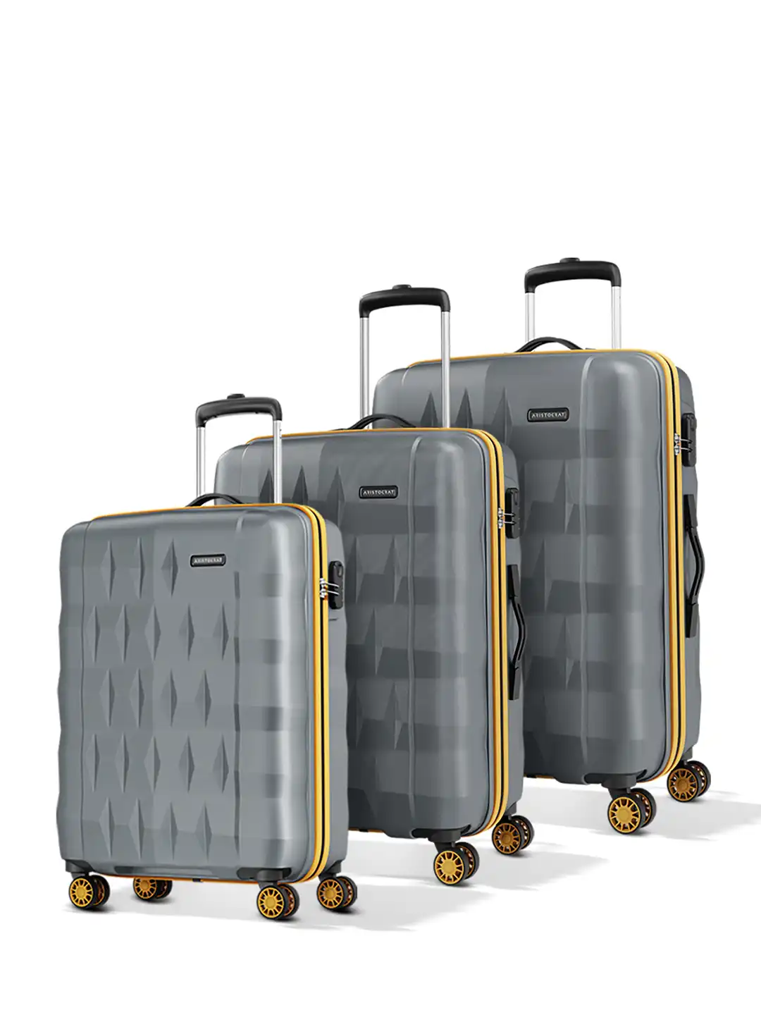 carry on hard suitcase with wheels Aristocrat Comet Grey Set of Hard Luggage 56, 66 76cm Trolley Bag with Smooth 8-Wheel(Pack) by Myntra